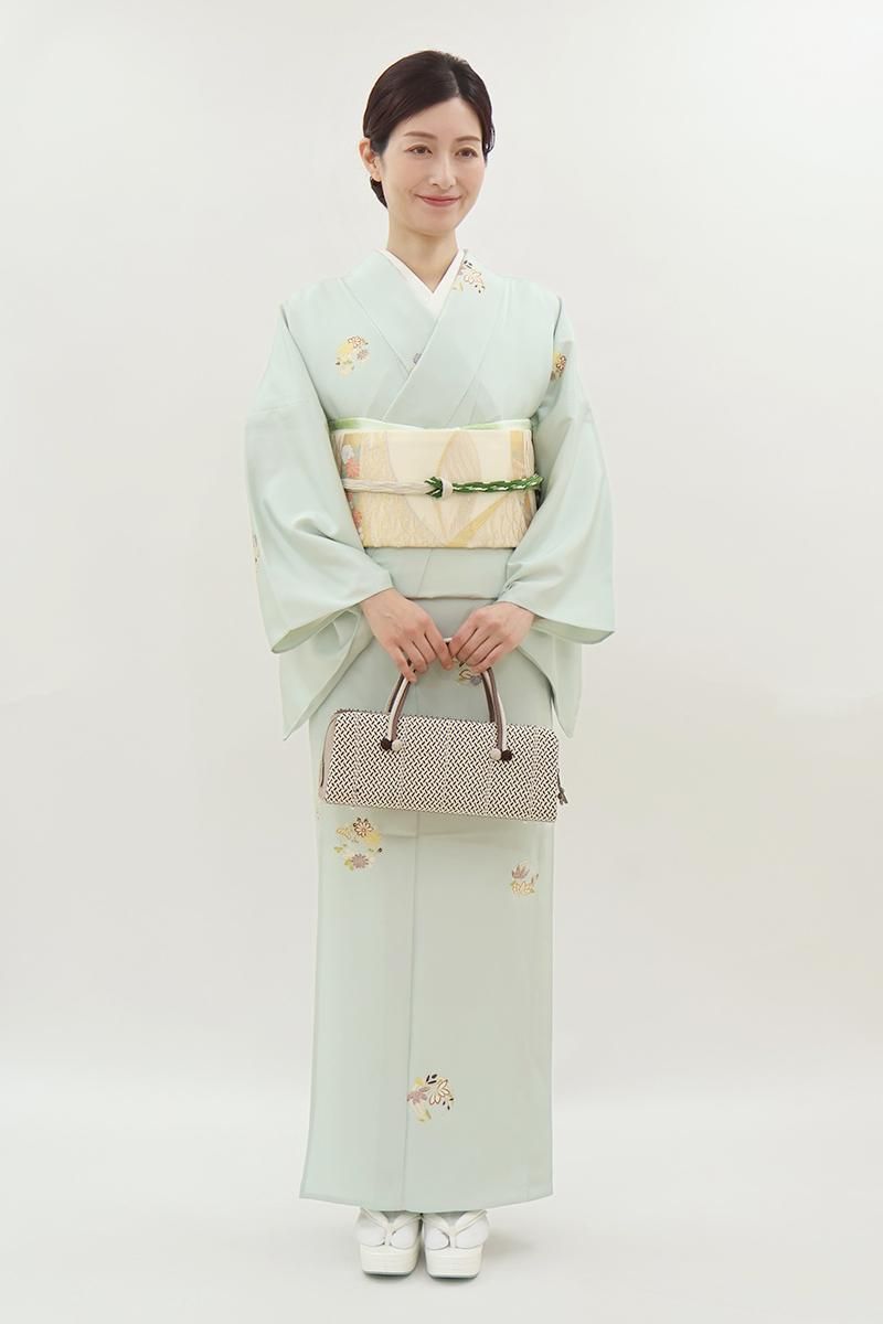 銀座【D-3766】京摺り友禅 伝統工芸士 岡本澄生作 単衣 小紋 淡い水