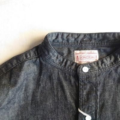 Boncoura・ボンクラ】バンドカラーシャツ コットンリネン ブラック