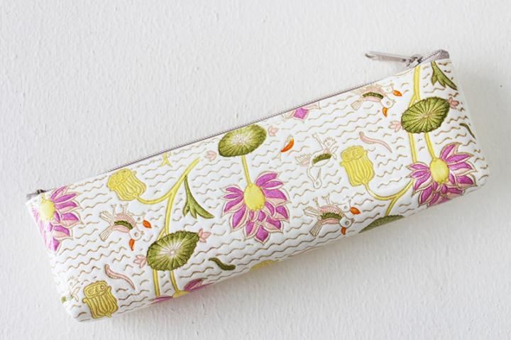 中国 清時代 黄南京 竹節型蓮鷺紋筆入 共箱 アンティーク 送料込み