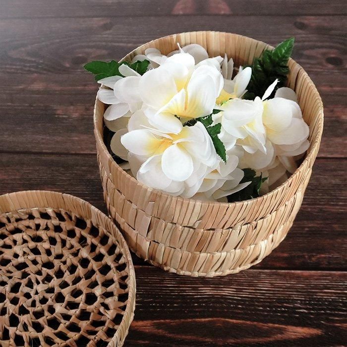 ラウハラボックス ラウンド型 丸箱 約7インチ 縦編み風 lvng-lauhala