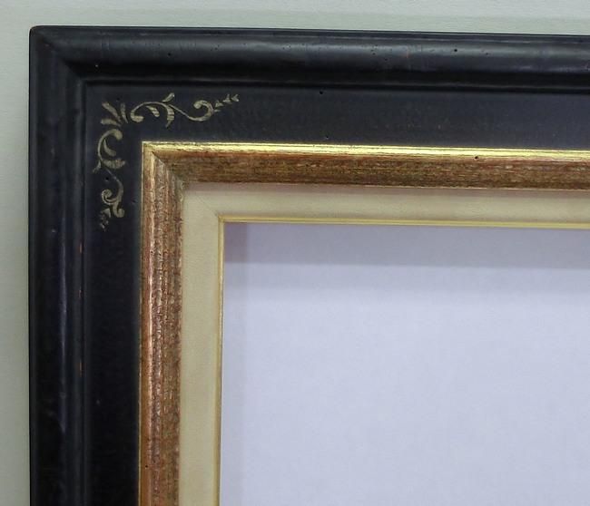 利休マット付 金+鉄黒 M6 油彩額縁 アクリル板仕様 木製フレーム