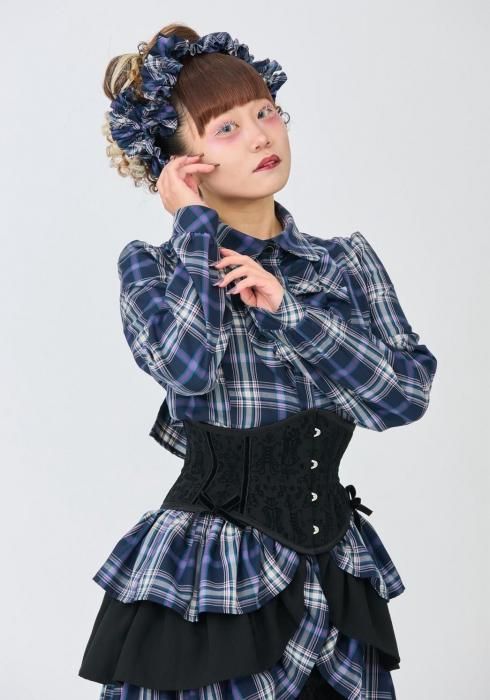 受注生産】Plaid de Mémoireフリルオーバースカート（ネイビーパープル