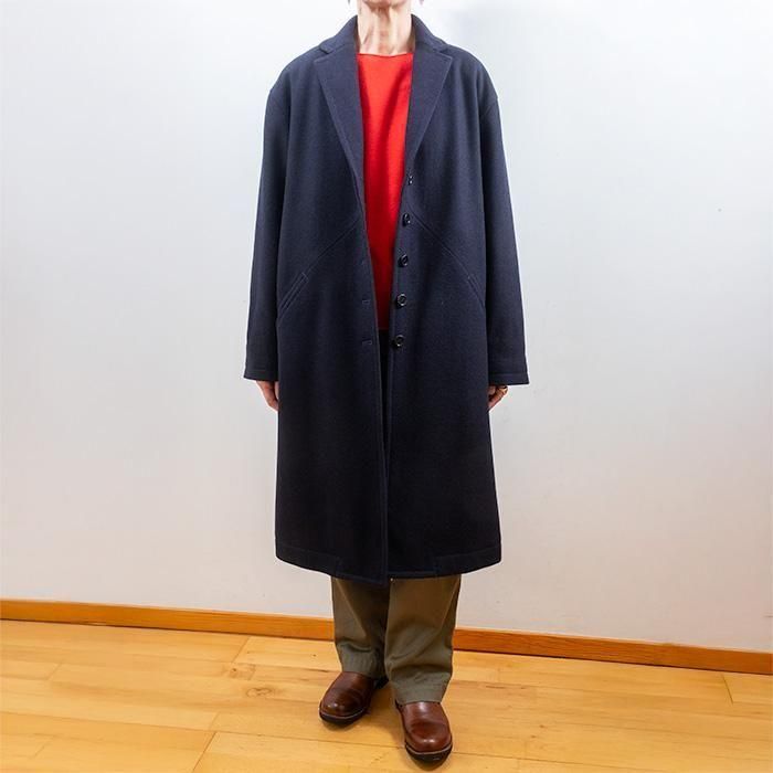 homspun[ホームスパン] ウールフラノテーラーカラーコート ネイビー