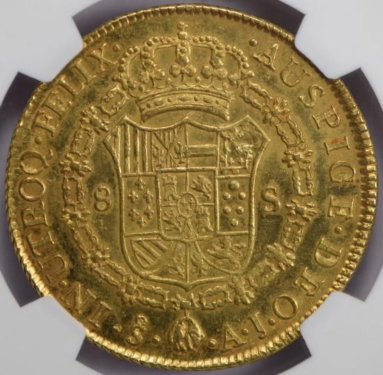 チリ 1801SO Aj 8エスクード カルロス4世 金貨 NGC MS62 最高鑑定品