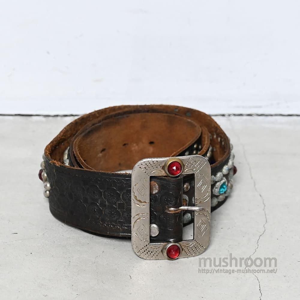OLD STUDDED JEWEL LEATHER BELT（ARROW & SWASTIKA） - 古着屋