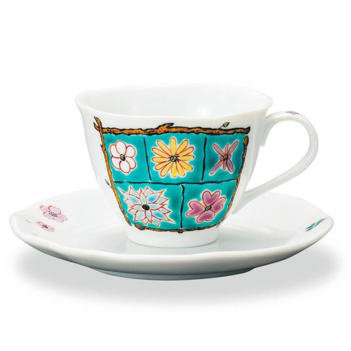 カップ&ソーサー フラワーBOX グリーン / 岩田玲子 化粧箱入り - 和