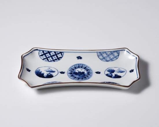 丸紋山水絵四方寄長角皿 - 三川内焼「平戸洸祥団右ヱ門窯」オンライン