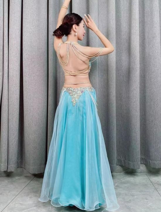 ベリーダンスオリエンタル衣装 ブラ＆スカート パールデザイン ライト