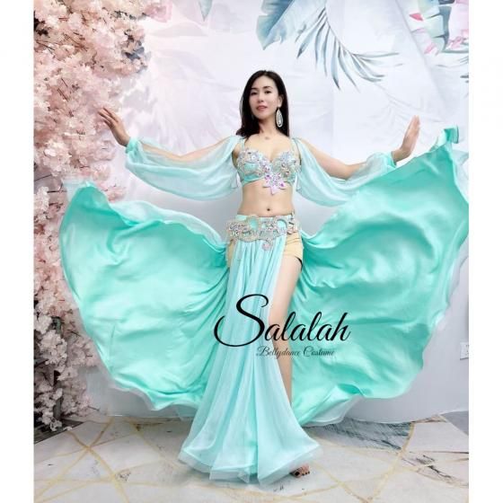 ベリーダンスオリエンタル衣装 スリットパフスリーブデザインブラ