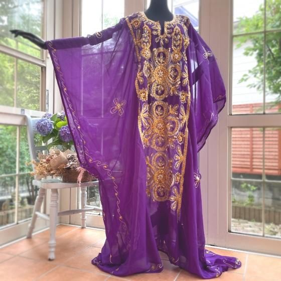 エジプト製 ハリージドレス パープル - ベリーダンス衣装・レディース