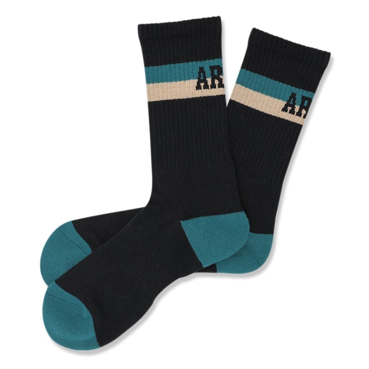 bi-color crew mid. socks【black/teal】 - Arch ☆ アーチ