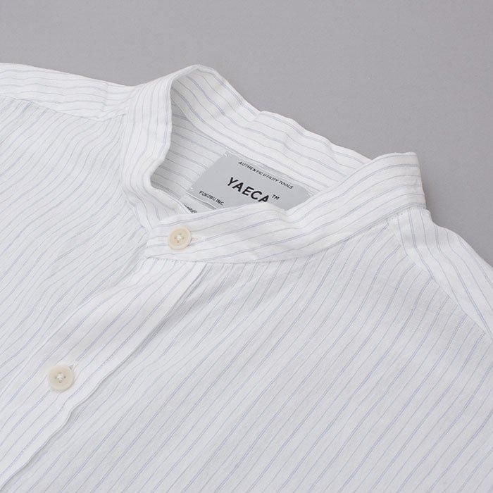 YAECA WRITE ボタニカルダイストライプスタンドカラーシャツ