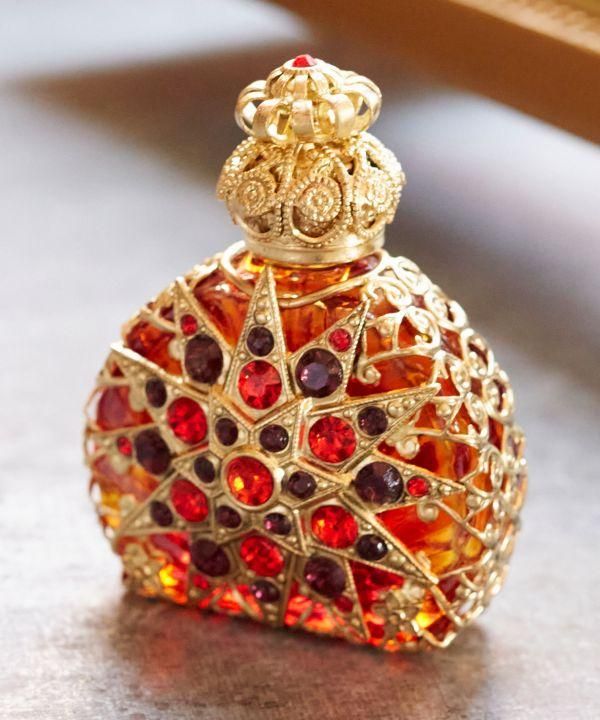 チェコ製輸入品】ボヘミアガラスカメオ香水瓶〜12芒星・神聖幾何学模様