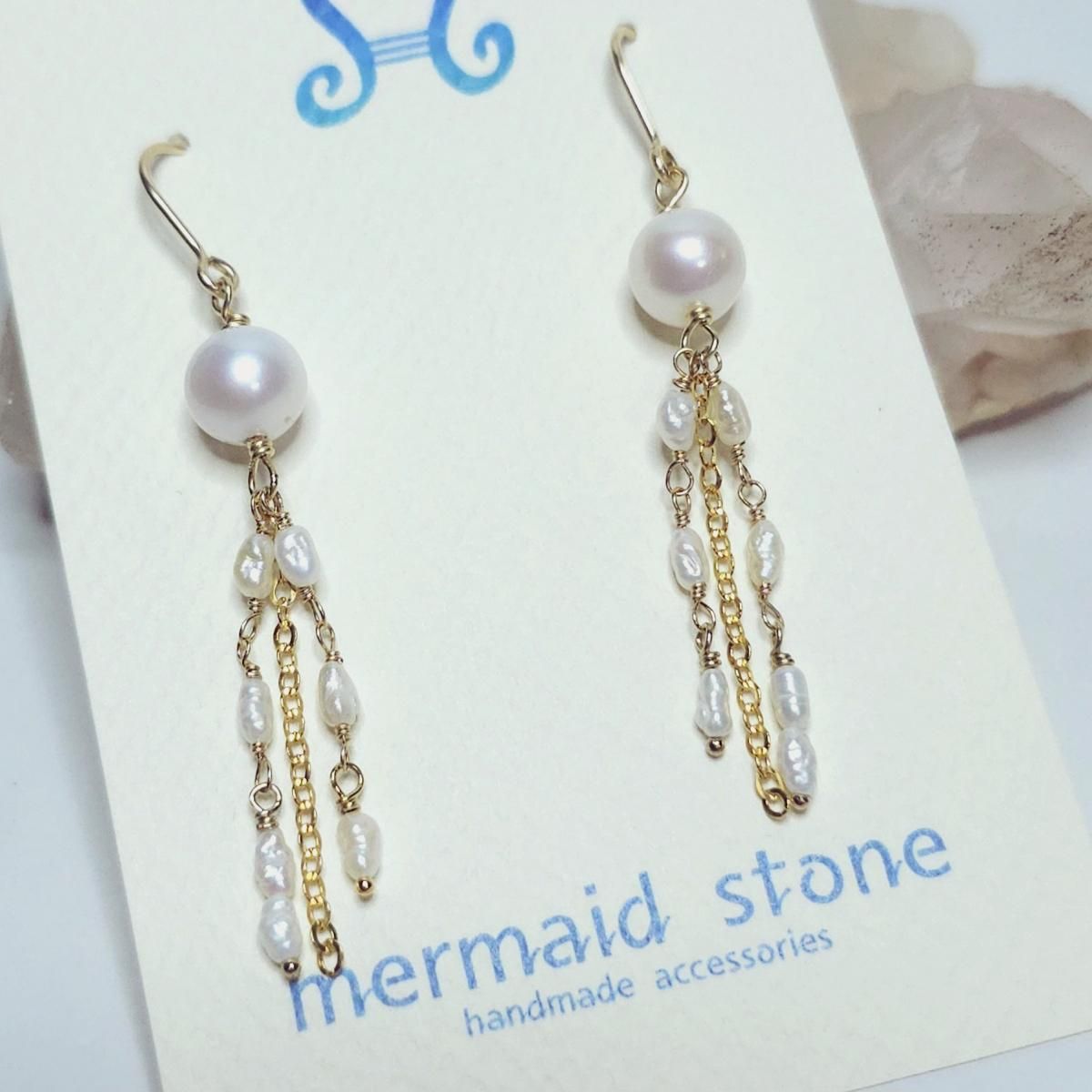 淡水パール クラゲ ピアス 14kgf - 天然石ハンドメイドアクセサリー