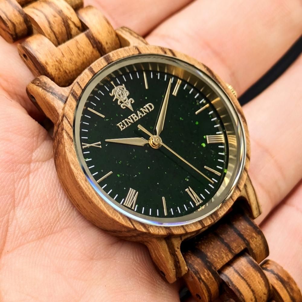 EINBAND Reise Green sandstone × Zebrawood 木製腕時計 32mm - 木製