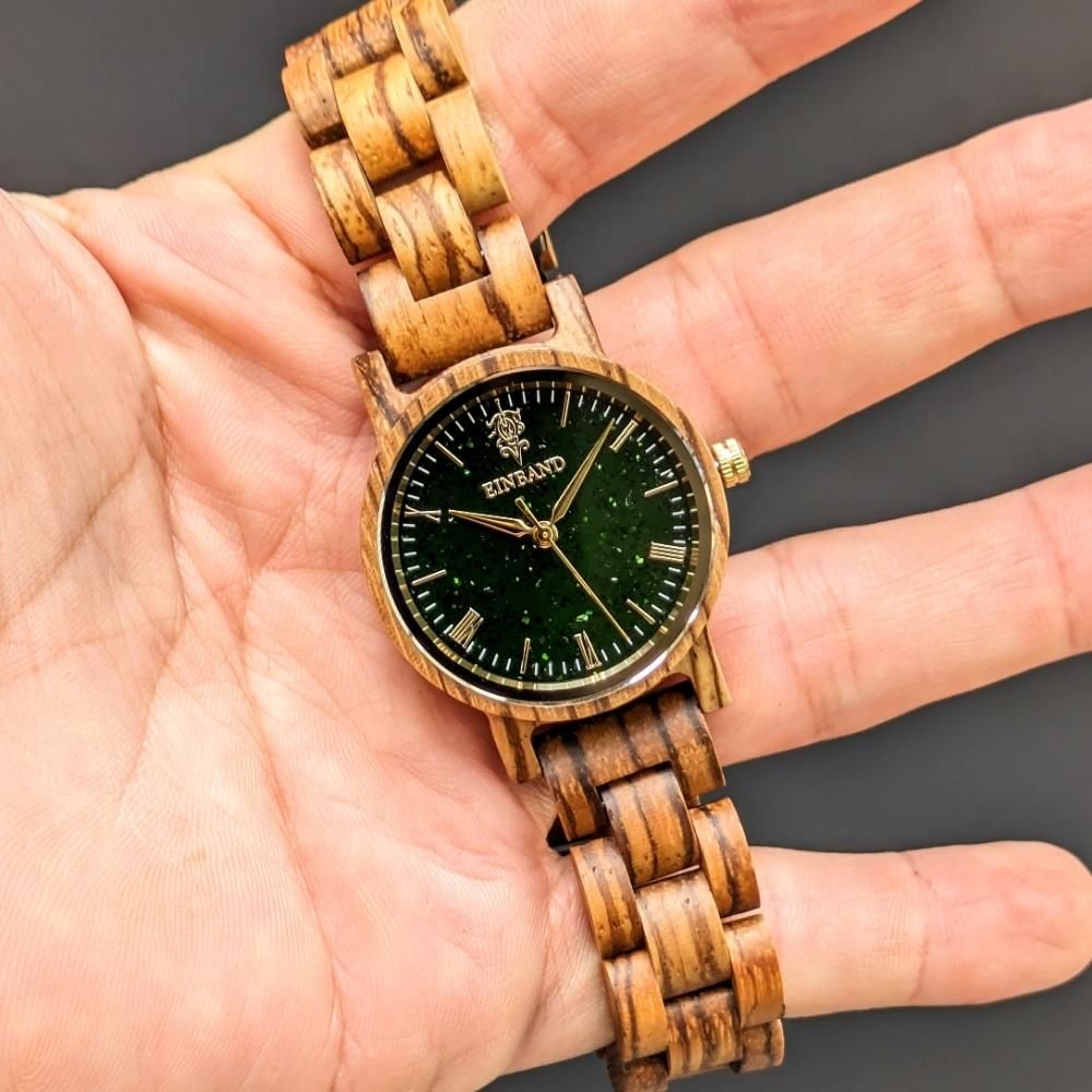 EINBAND Reise Green sandstone × Zebrawood 木製腕時計 32mm - 木製