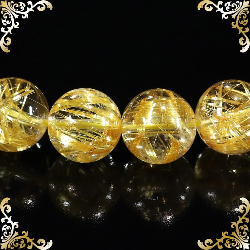 プレミアムタイチンルチルクォーツ 11.5mm玉ブレスレット(型番pfr094