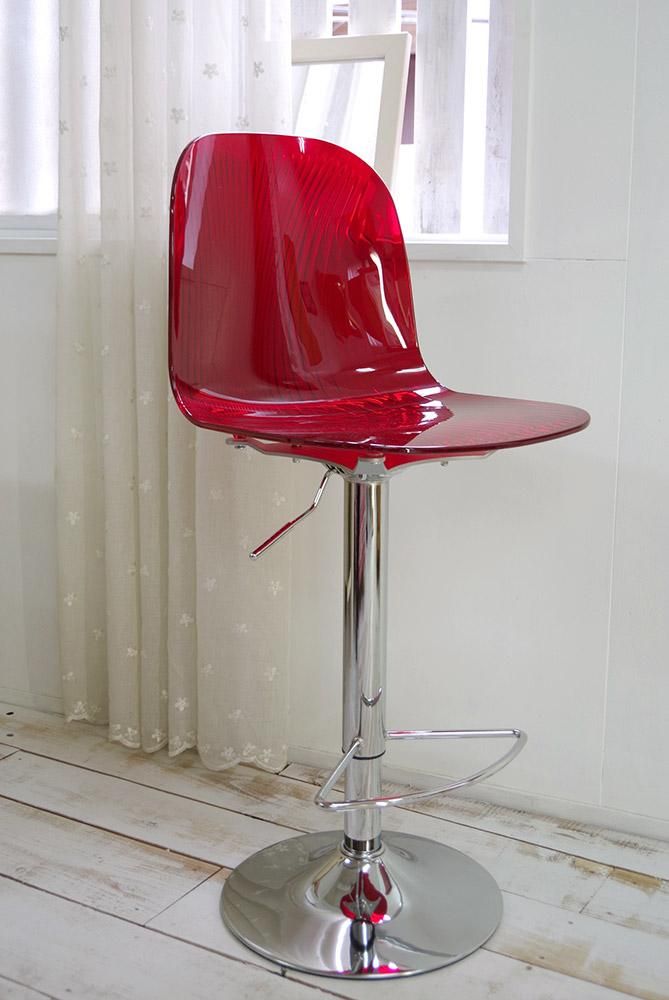 イタリア製回転昇降式カウンタースツール【オーシャン/clearred