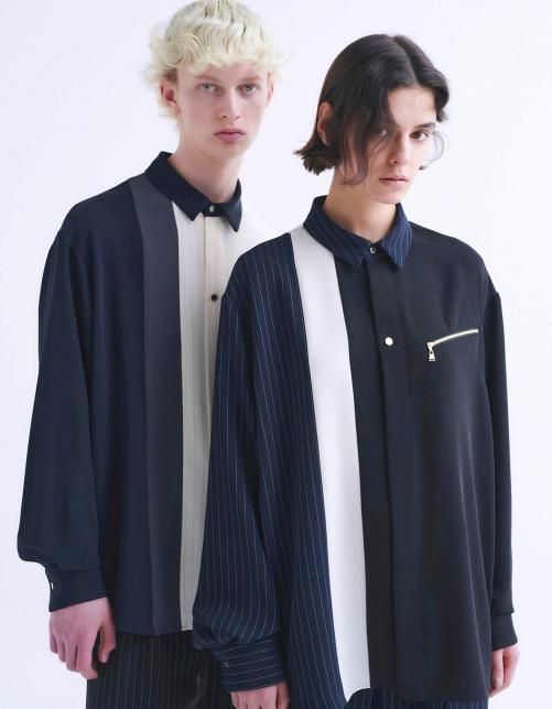 CULLNI [クルニ] Double Satin Bi Color Zip Shirt＜ダブルサテンバイ
