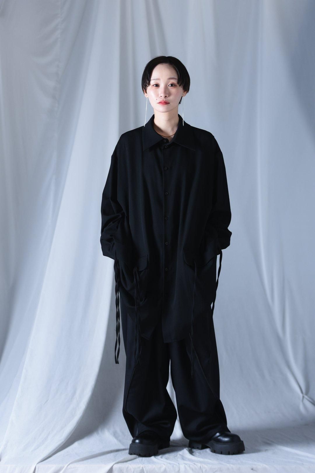 BISHOOL Wool Gabardine Big Pocket Shirt black - BISHOOL,Edwina