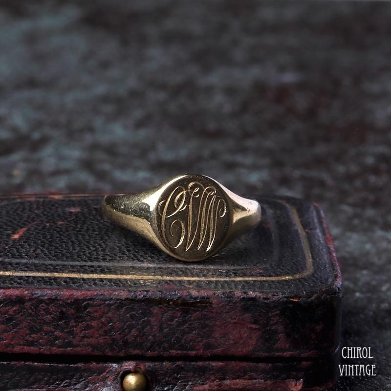 アンティーク 18Kゴールド モノグラム ラウンドシグネットリング