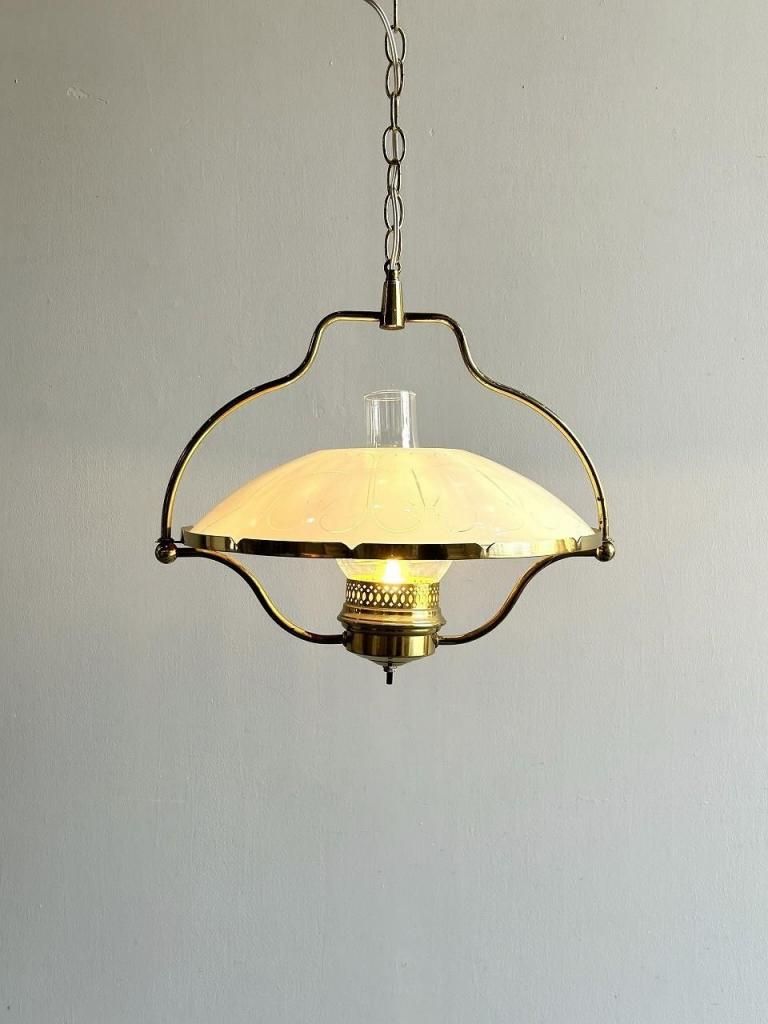 ヴィンテージ ランタンモチーフ ガラスシェード ペンダントランプ