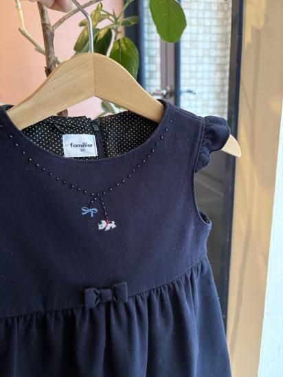 familiar ネイビー コットンジャージ テリアとおリボン ジャンパー