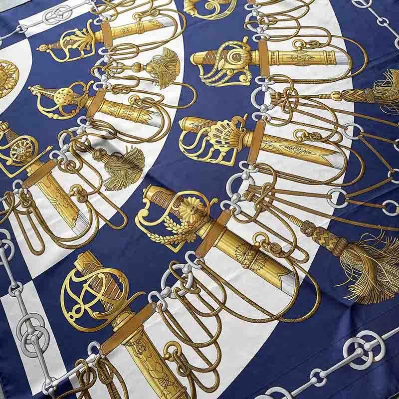 エルメススカーフ Hermes カレ90 Cliquetis シルクスカーフ ネイビー