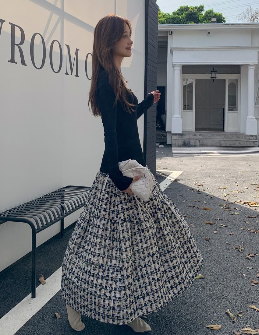 NAVY TWEED MIDI SKIRT - BIRTHDAY BASH
