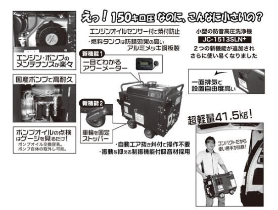 精和産業 エンジン式高圧洗浄機 防音型【JC-1513SLN+】 アンローダー