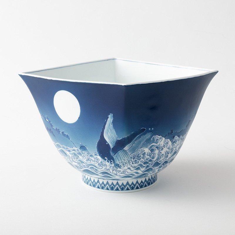 光雲窯 ひし形鉢 置き上げ鶴 波鯨 - いい日になりますように