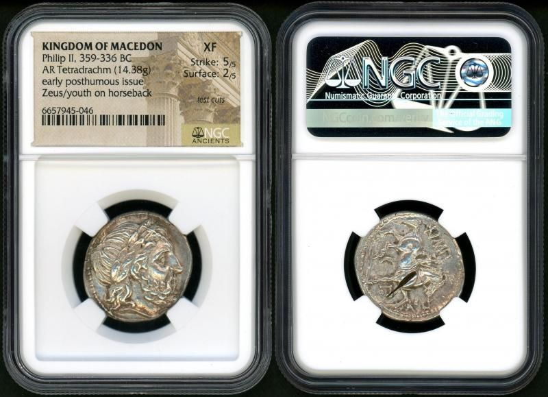 古代マケドニア王国 フィリッポス2世 tetradrachm銀貨 NGC XF 5/5 2/5