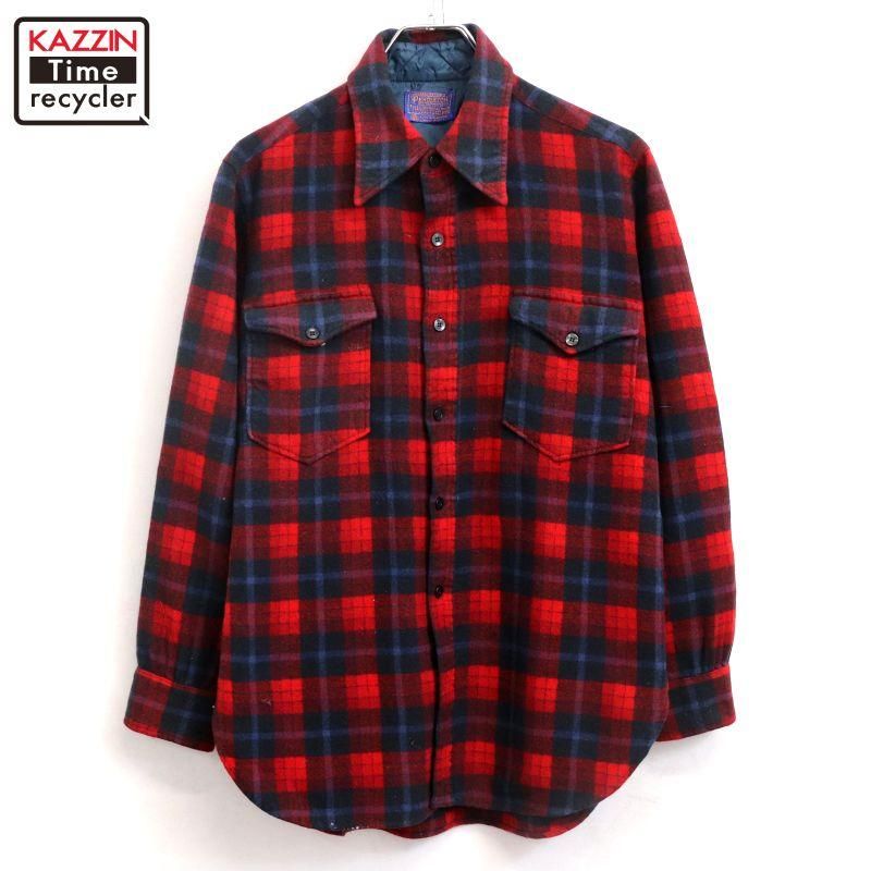 60s USA製 vintage PENDLETON チェック柄 オープンカラー ケアタグ