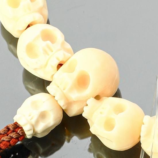 数珠 男性用 牛骨髑髏彫 18玉 正絹梵天房 - 数珠屋 念珠堂