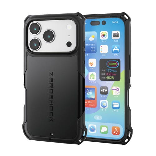 iPhone 17 Pro ケース ハイブリッド 衝撃吸収 フィルム付 ZEROSHOCK 黒
