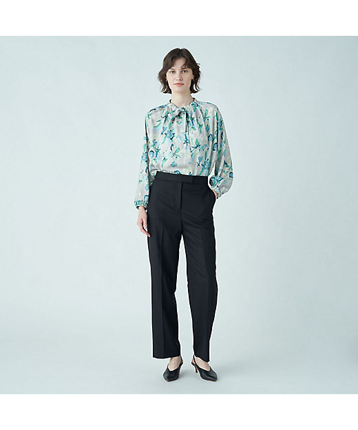 ヒビスカスフラワープリント ボウタイギャザーブラウス | maison