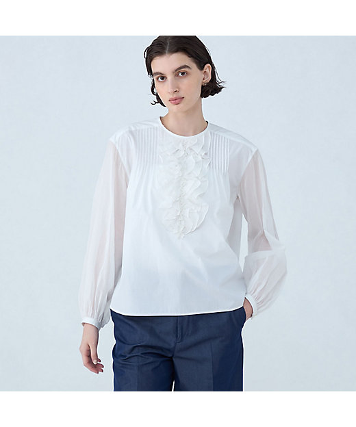 ホワイトコンビネーション ラッフルブラウス | maison TOMORROWLAND