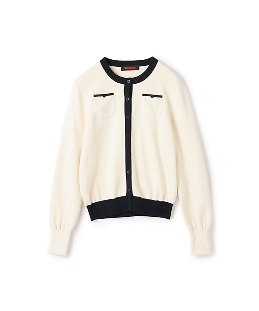 コットンカシミヤ バイカラークルーネックカーディガン | CABaN