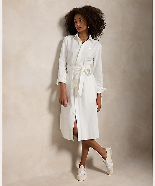 ベルテッド コットン オックスフォード シャツドレス