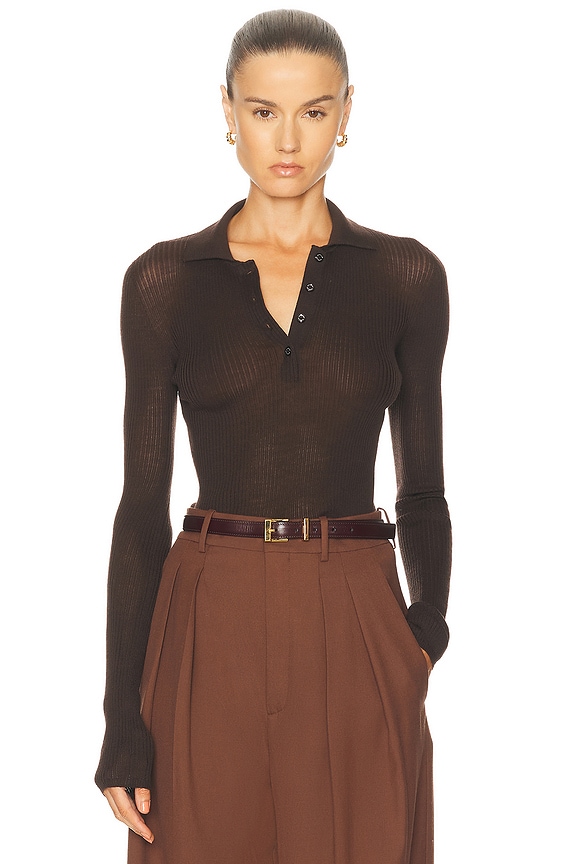 SKIMS Sheer Knit Long Sleeve Henley Top in Onyx | FWRD