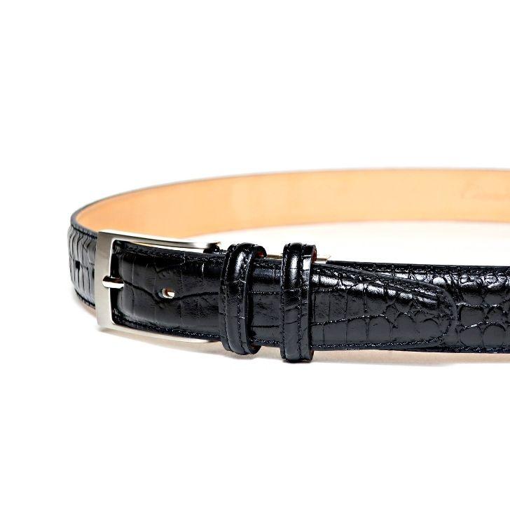 クロコ型押し ベルト メンズ 本革 ブラック ビジネス カジュアル 日本
