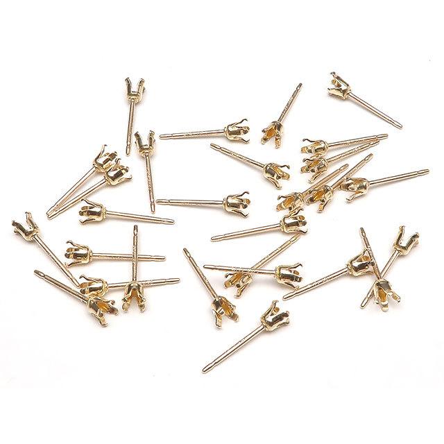 14KGF 4本爪ポストピアス 3mm［空枠］【1ペア販売】 / 14K-AA024