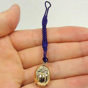 開運お守り根付K18金鈴中達磨携帯ストラップキーホルダー縁起物