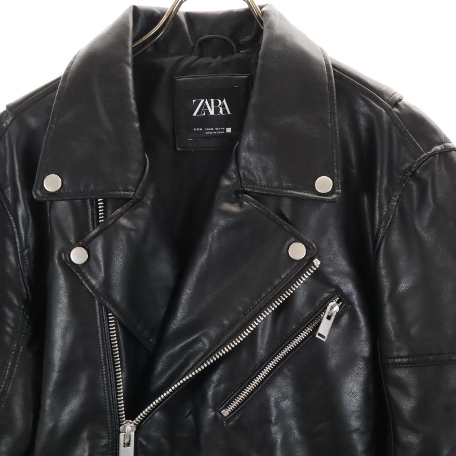 ZARA（ザラ） フェイクレザー ダブルライダースジャケット XL ブラック