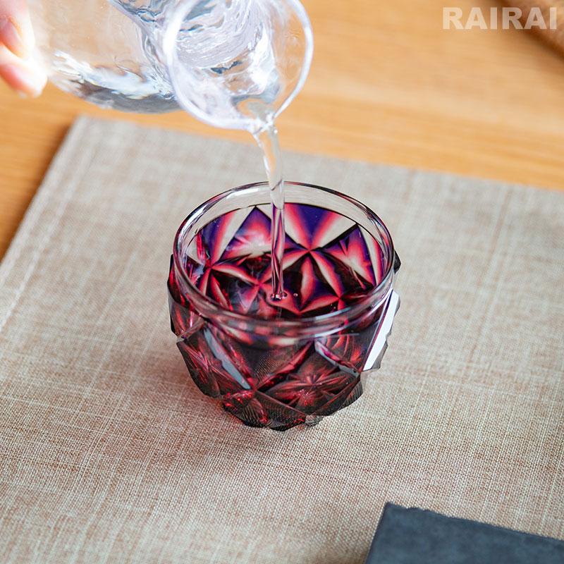 薩摩切子 二色猪口 大 cut206 ルリ金赤 二色衣 二色被せ 島津薩摩切子