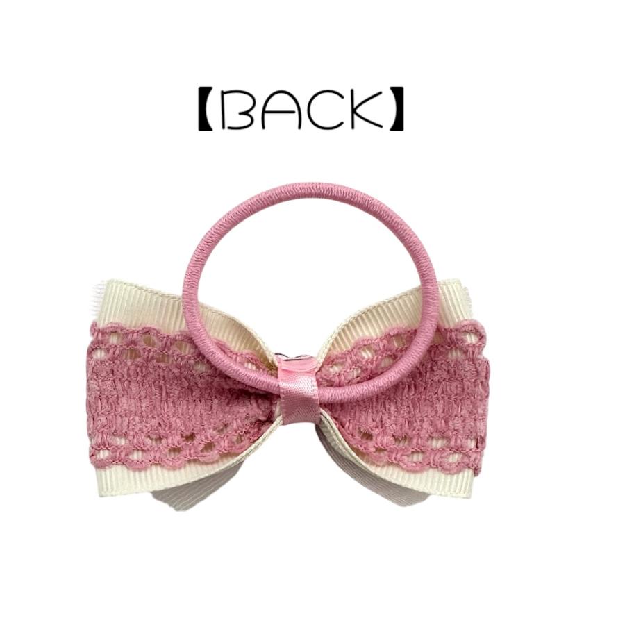 ヘアゴム リボン 星 キラキラ レース ピンクハートチャーム付き キッズ