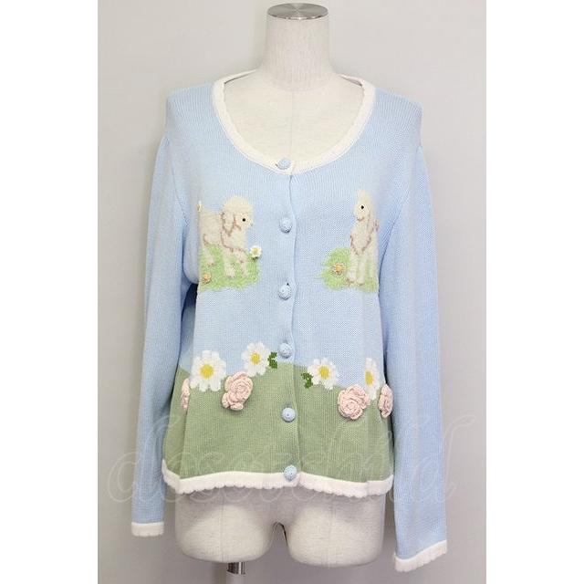 PINK HOUSE / まきばのひつじ柄ニットカーディガン 青 T-25-06-23-004