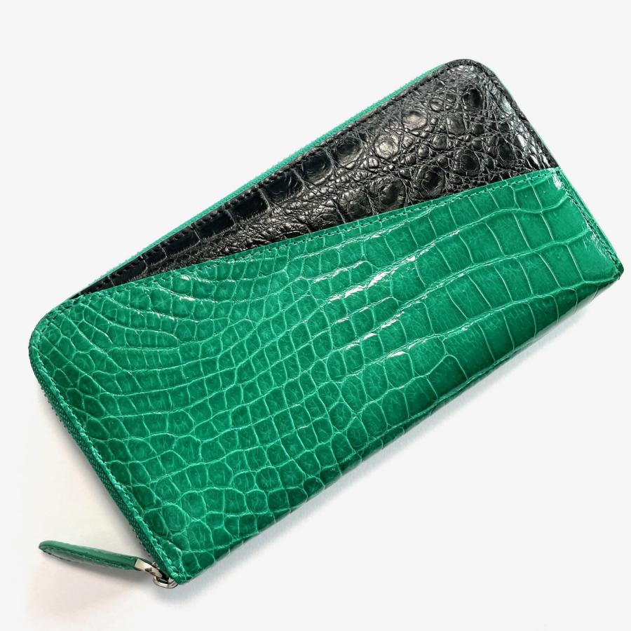 クロコダイル長財布グリーン クロコダイル財布 メンズ 長財布