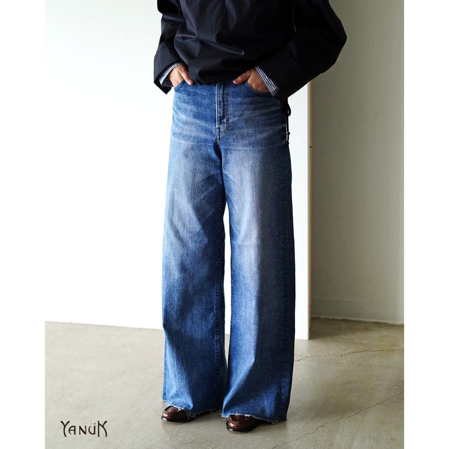 YANUK（ヤヌーク） ワイドフレアCVL ヴィンテージ風加工 デニム パンツ