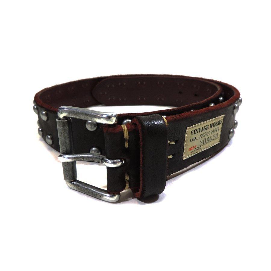 ビンテージワークス スタッズ レザーベルト 茶芯 メンズ ハンドメイド